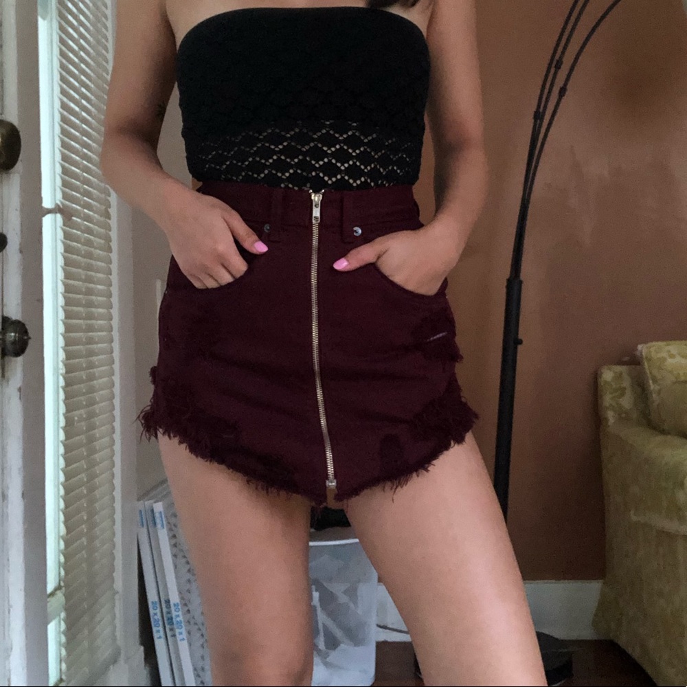 Maroon denim skirt